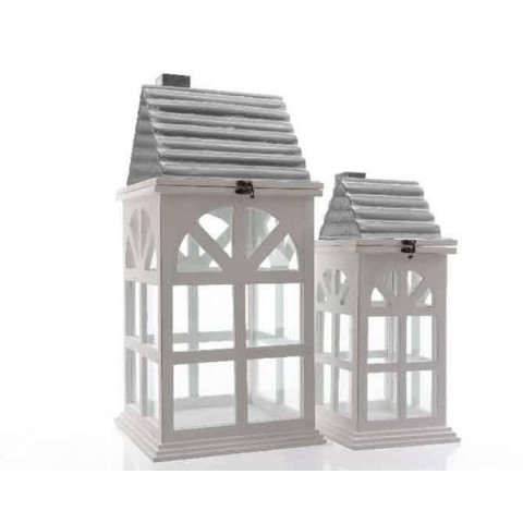 SET 2 LANTERNE A FORMA DI CASA BIANCHE